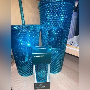 Starbucks studded tumblers and matching keychain ornament